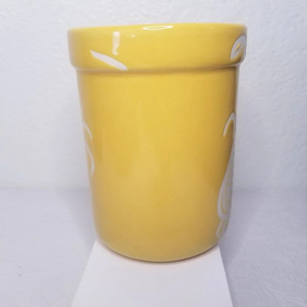 Vintage Yellow Ceramic Rustic Southwest Corn Cob Kitchen Utensil Holder Crock